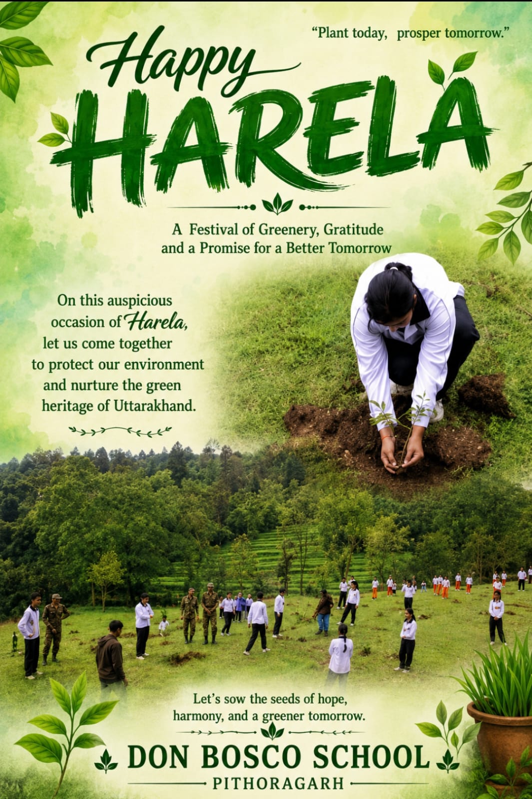 Harela Plantation Programme at Don Bosco School, Pithoragarh